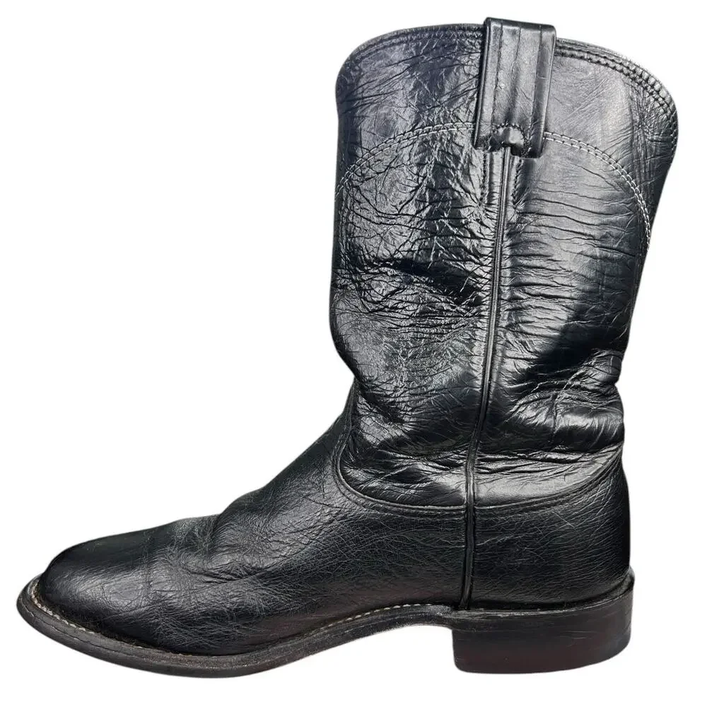 Larry Mahan Men’s Black Leather Cowboy Boots Size US 7.5 D